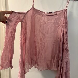 Zara Pink Sheer Off-Shoulder Top